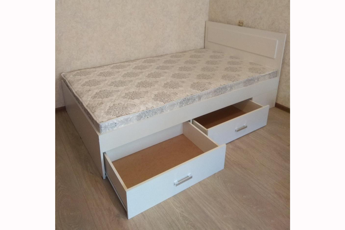 Жаклин Кровать с ящиками 140х200 см. Белый с ДСП настилом