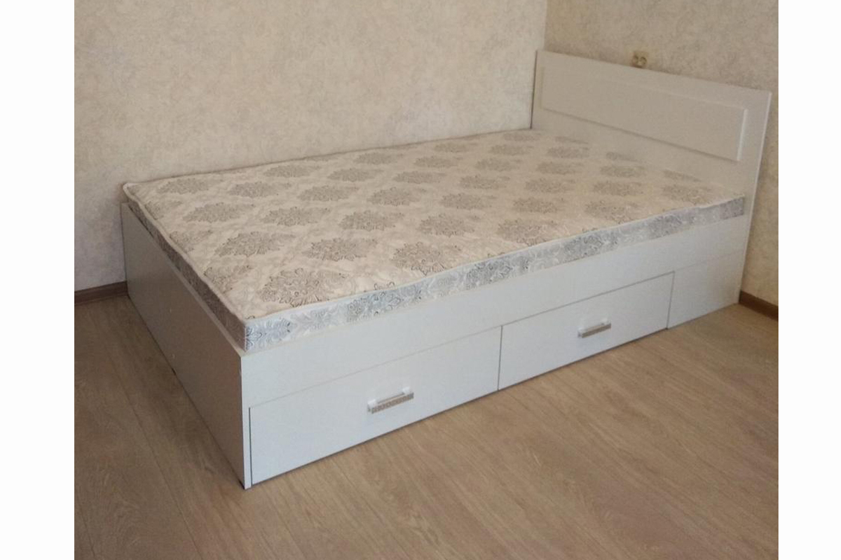 Жаклин Кровать с ящиками 140х200 см. Белый с ДСП настилом