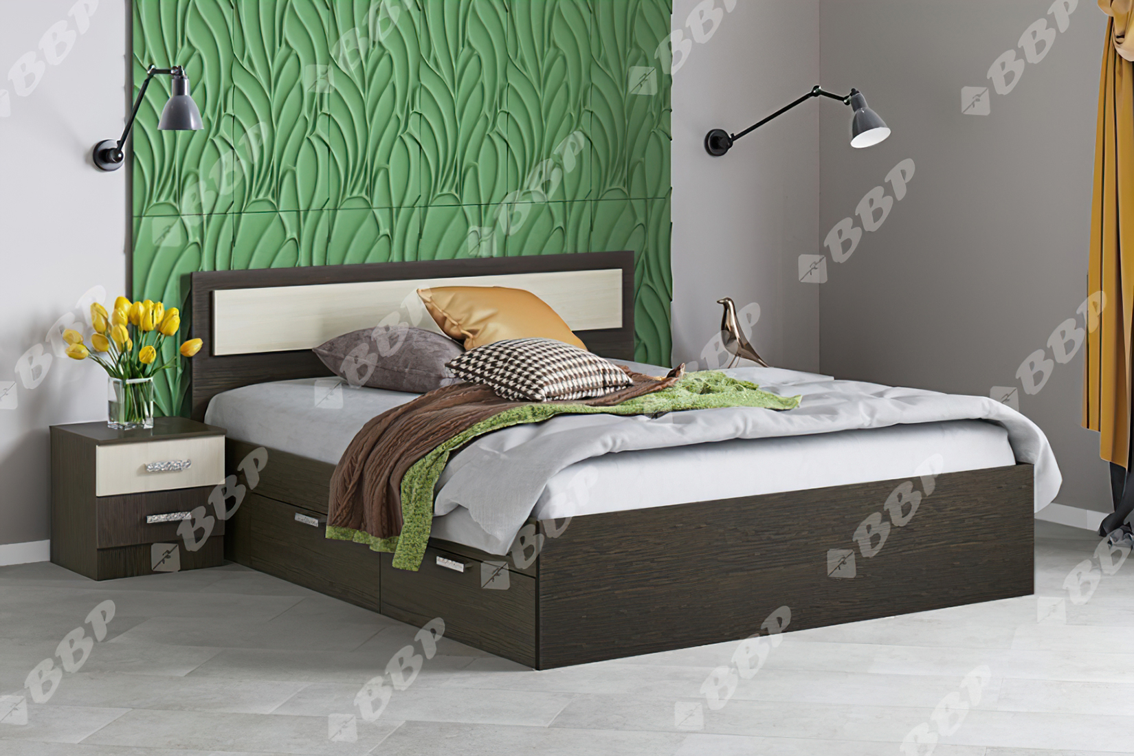 Жаклин Кровать 120х200 см. с ящиками Венге/Белфорт с ДСП настилом