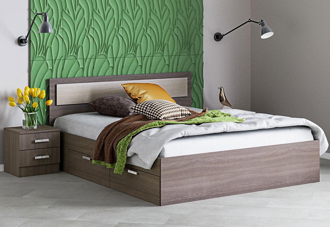 Жаклин Кровать 90х200 см. с ящиками Ясень шимо темн/светлый с ДСП настилом