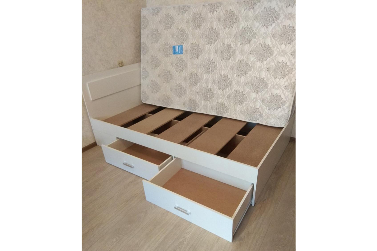 Жаклин Кровать 160 с ящиками и ДСП настилом Белый