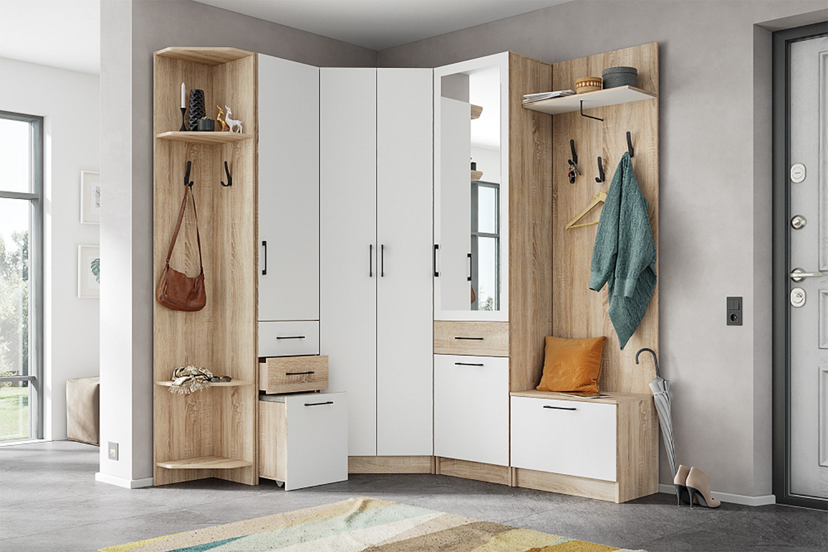 Денвер Прихожая Комплект 1 Дуб сонома/Белый