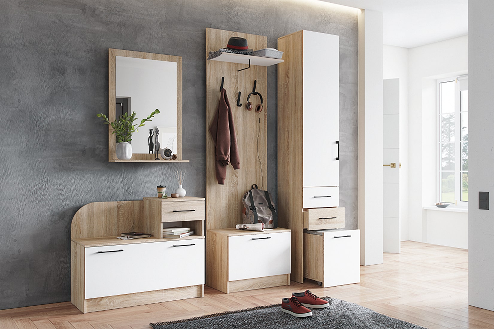 Денвер Прихожая Комплект 3 Дуб сонома/Белый