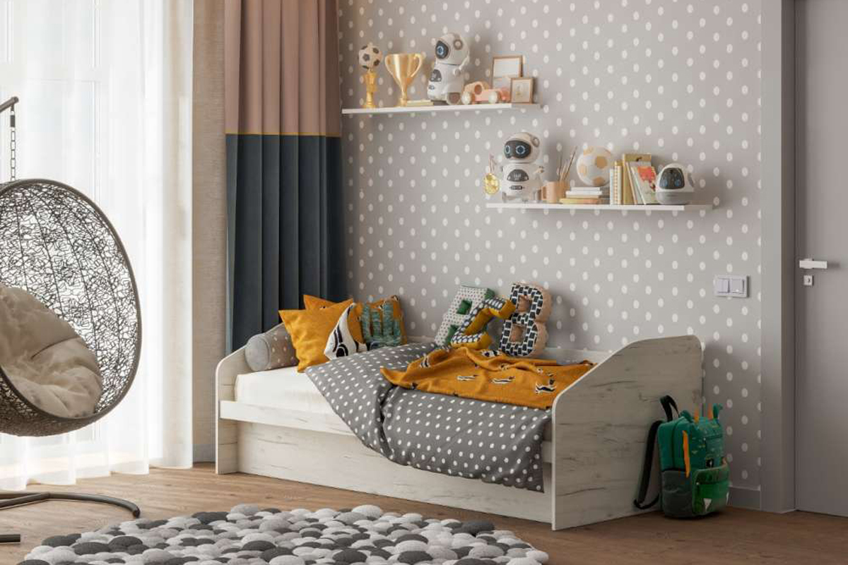 Радуга Кровать с подъемным механизмом Дуб крафт белый