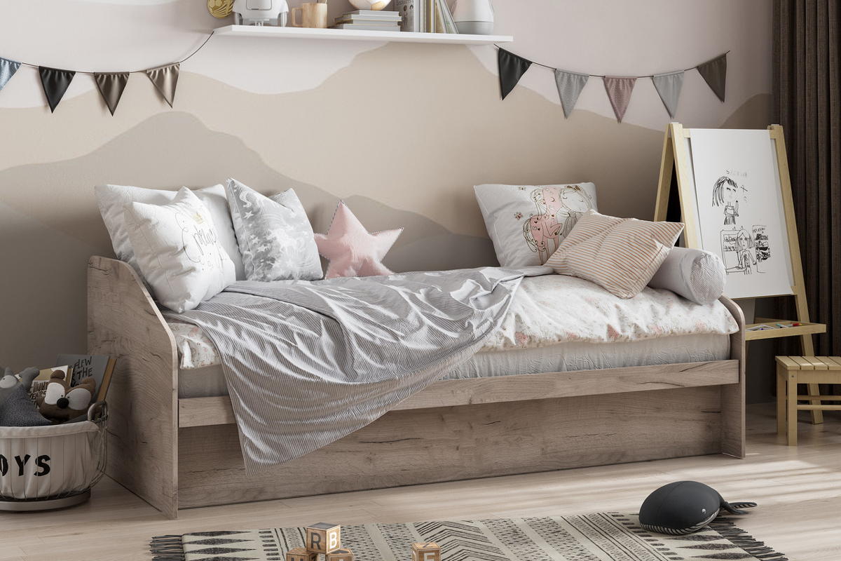 Радуга Кровать с подъемным механизмом Дуб крафт белый