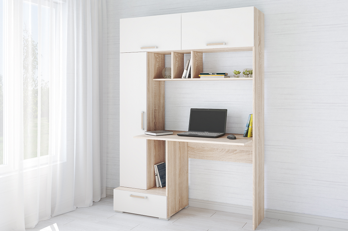 Стол компьютерный Квартет-11, дуб сонома/белый