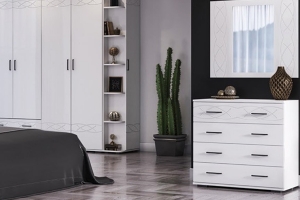 Мирти-2  Комод Белый шагрень/Белый глянец