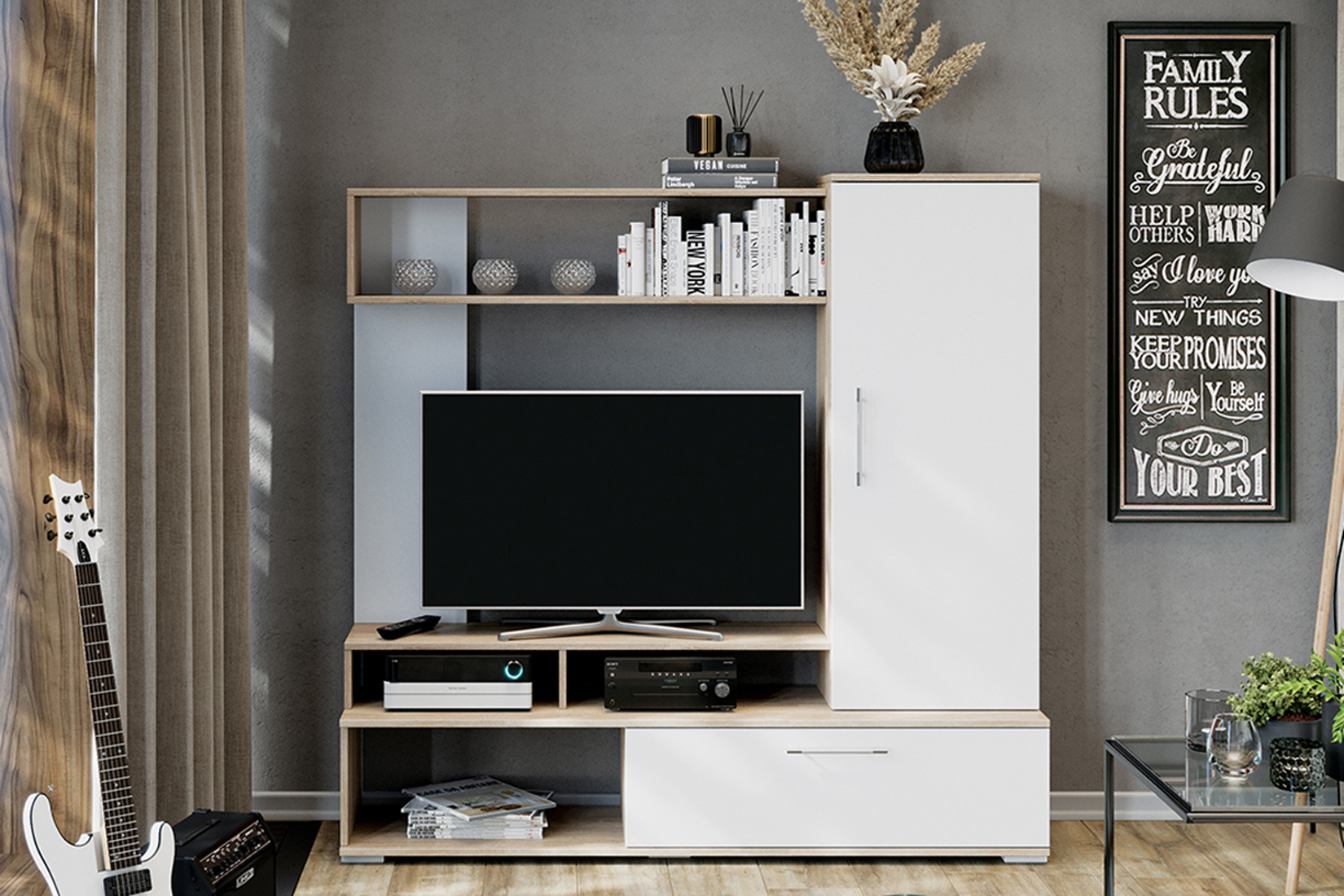 Сиена Стенка Дуб сонома/Белый ясень