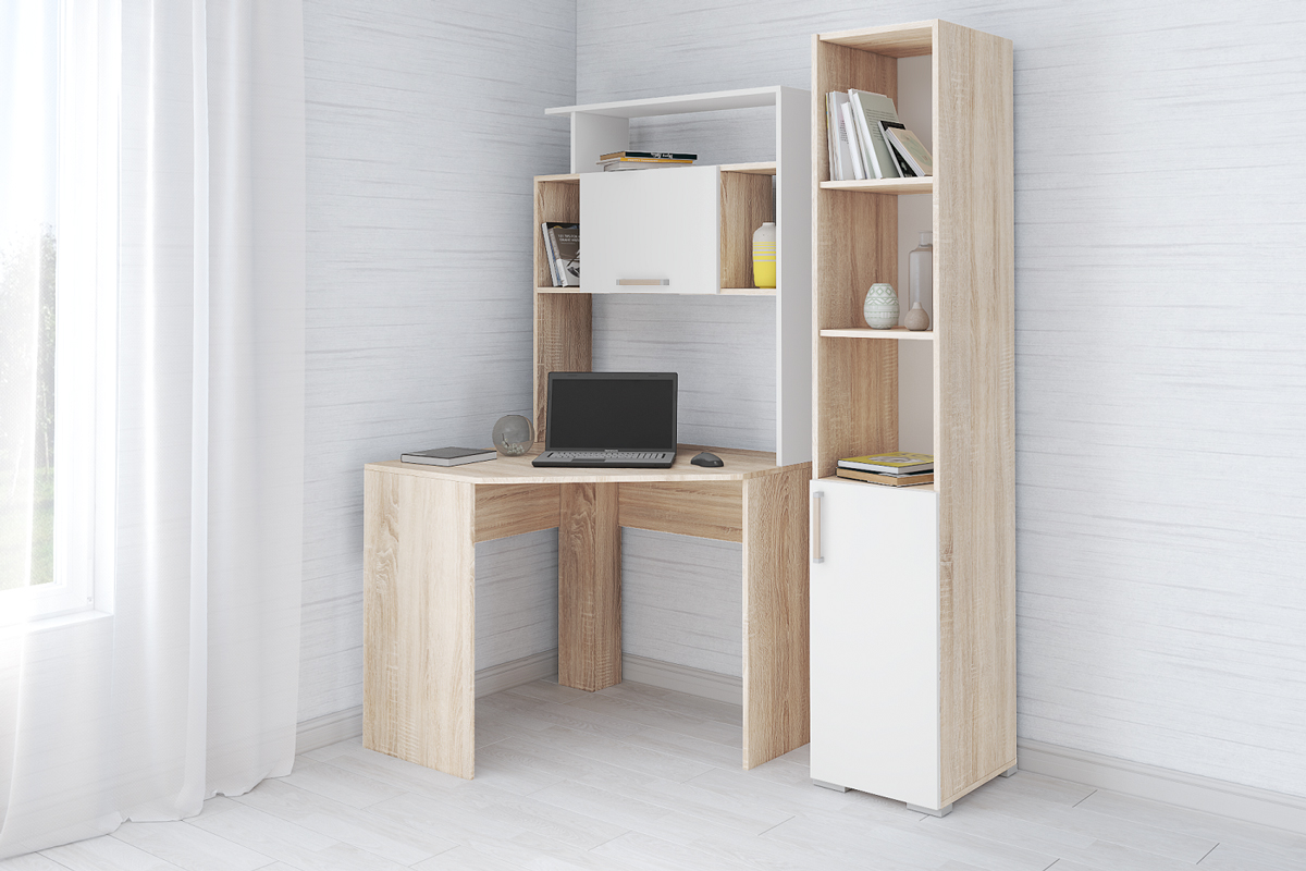 Квартет-12 Стол компьютерный с пеналом Дуб сонома/Белый