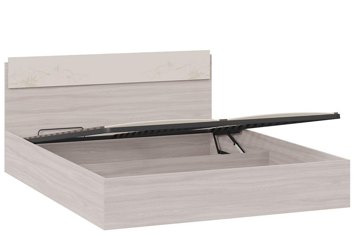 Кровать160  с подъемным механизмом «Мишель» Ясень шимо/Сатин матовый с рисунком