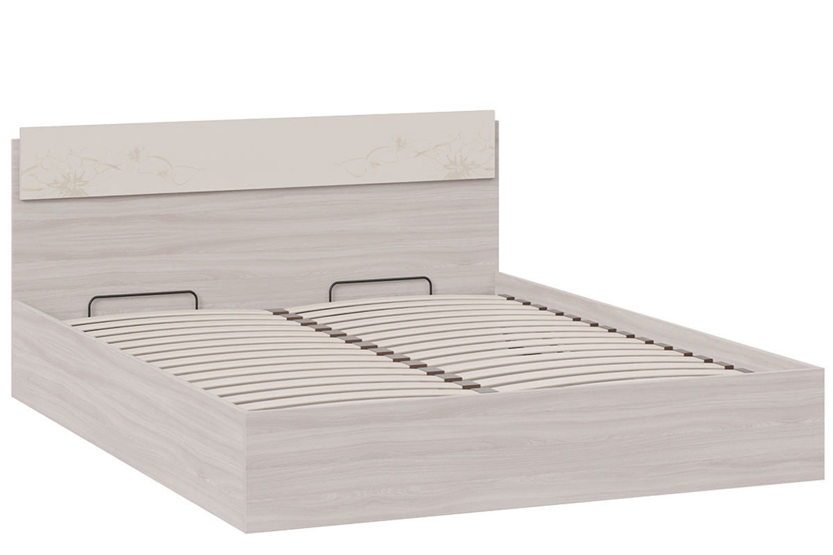 Кровать160  с подъемным механизмом «Мишель» Ясень шимо/Сатин матовый с рисунком