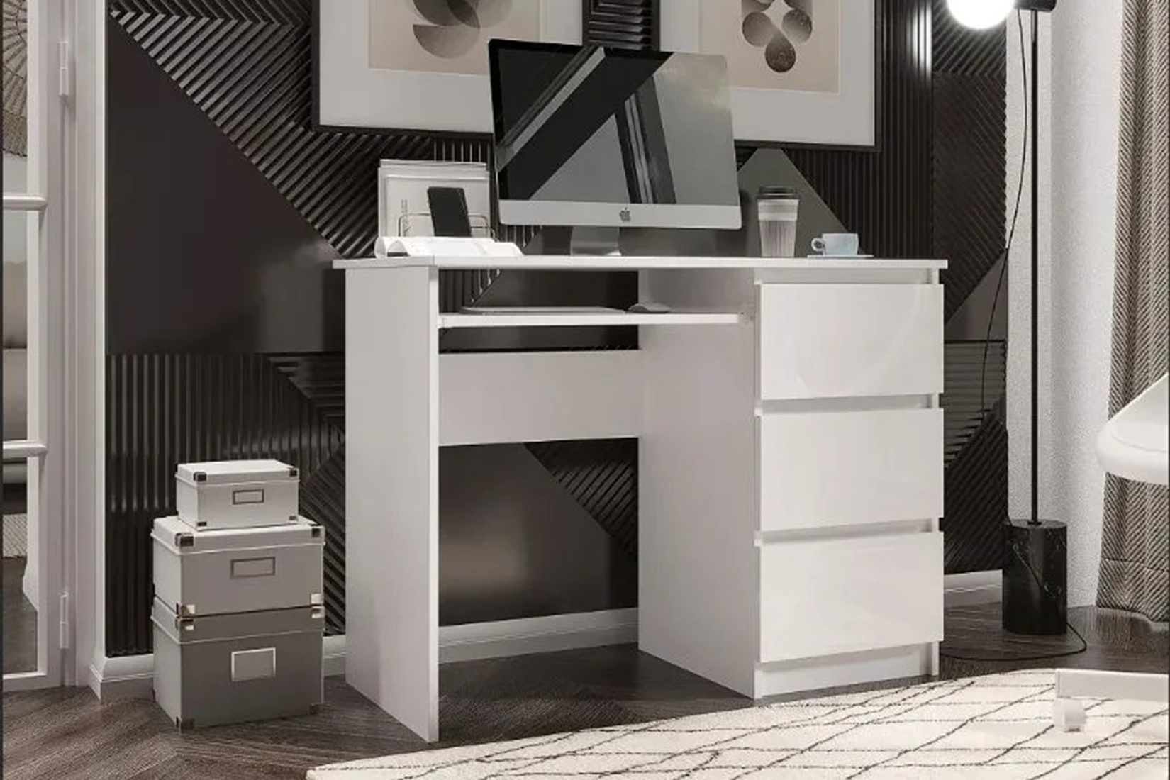 Челси Стол письменный Белый/Белый глянец