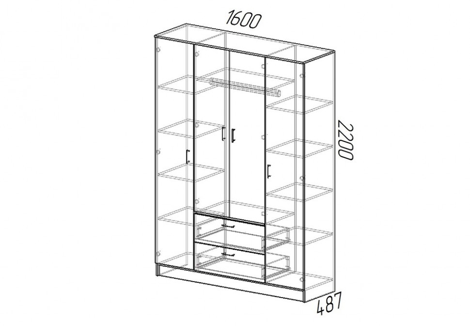 Шкаф 4х дверный КВАДРО Венге/лоредо