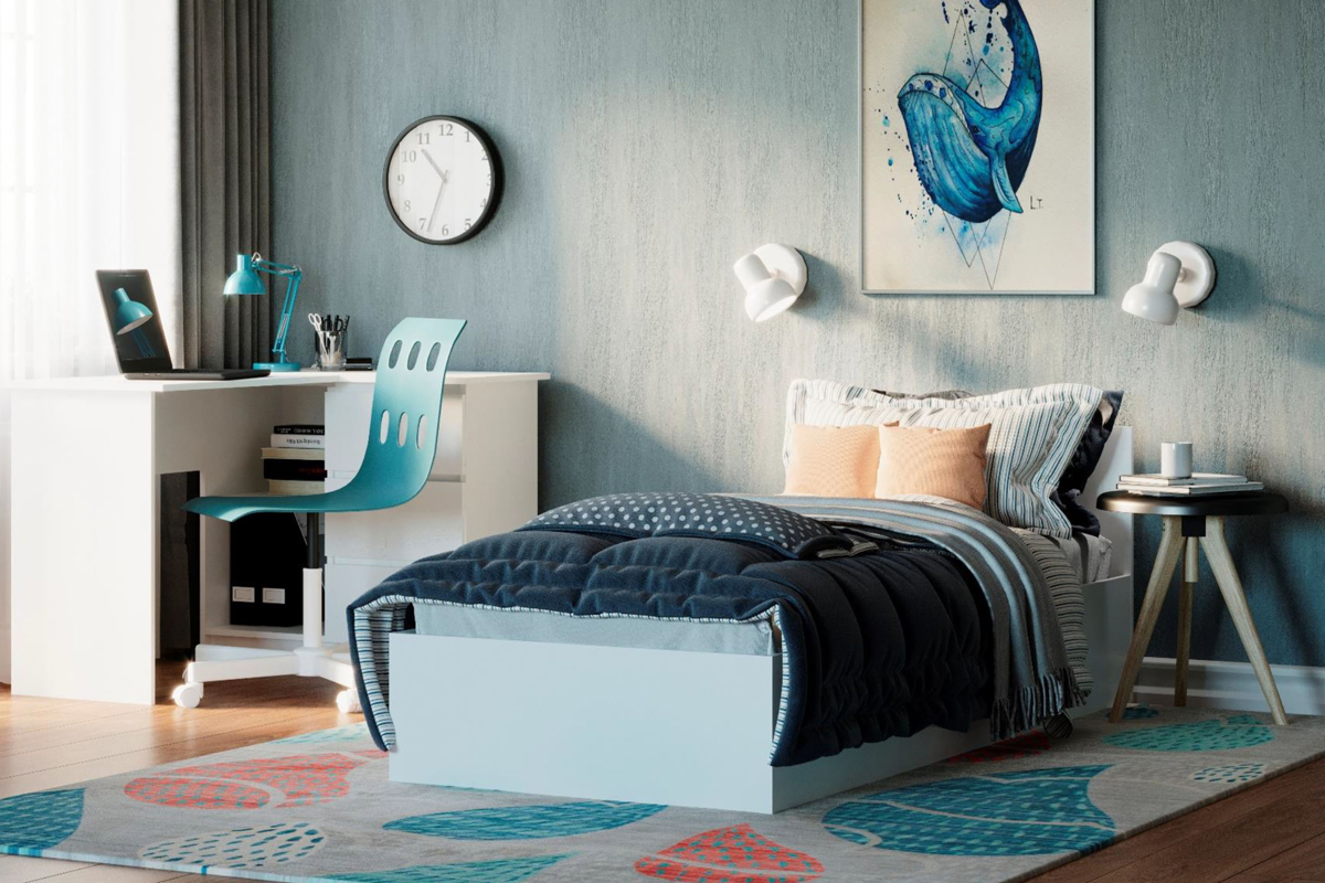 Мори КРМ 900.1 Кровать 90х200 с ДСП настилом Белый