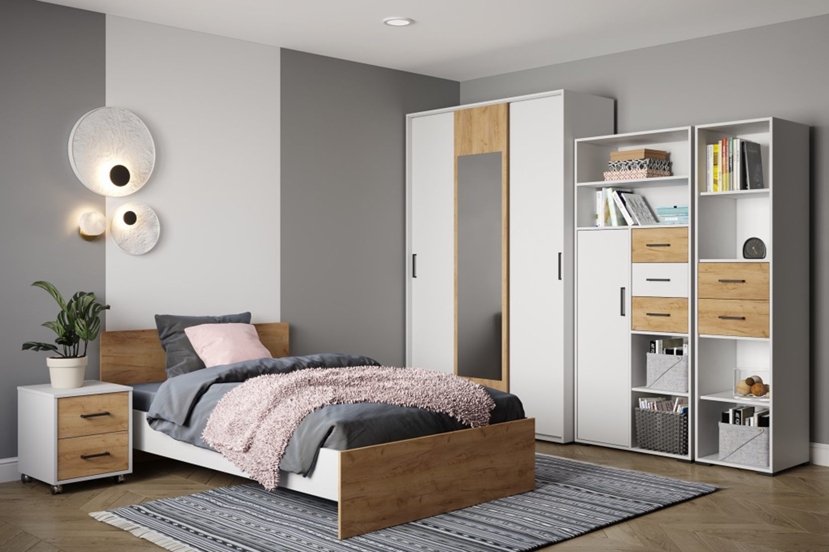 Лючия Стеллаж книжный белый/дуб крафт золотой