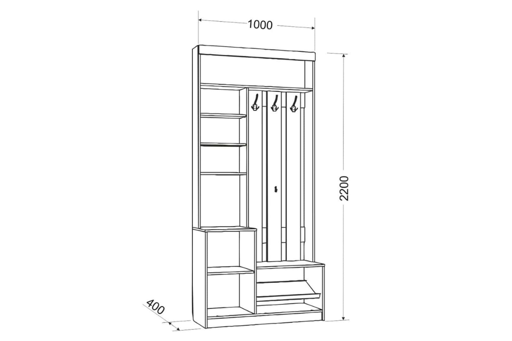 Вешалка в прихожую с тумбой Ева 2 М1 100