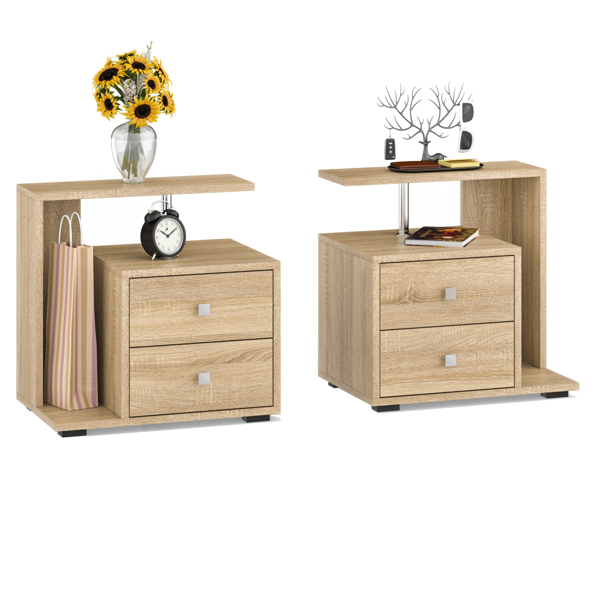 Камелия Тумба прикроватная - комплект из 2 шт.(левая + правая), цвет дуб сонома, ШхГхВ 56х39х55,2 + 56х39х55,2 см.