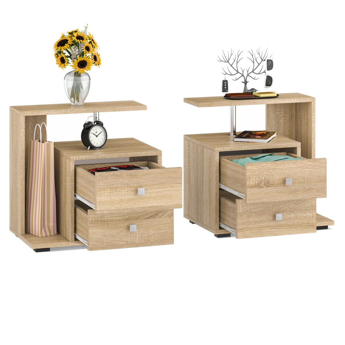 Камелия Тумба прикроватная - комплект из 2 шт.(левая + правая), цвет дуб сонома, ШхГхВ 56х39х55,2 + 56х39х55,2 см.