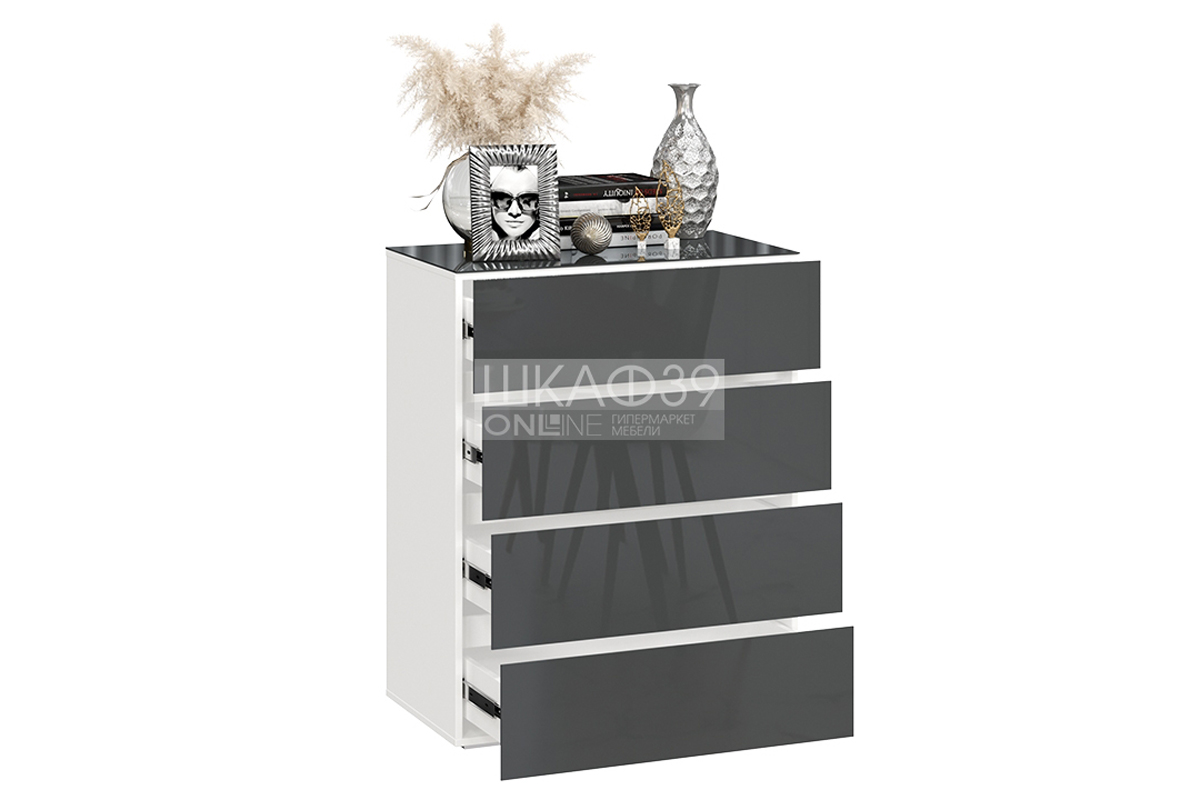 Glance тип 1 Комод Белый/Стекло антрацит глянец