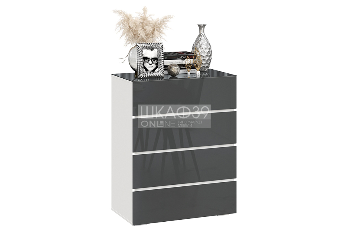 Glance тип 1 Комод Белый/Стекло антрацит глянец