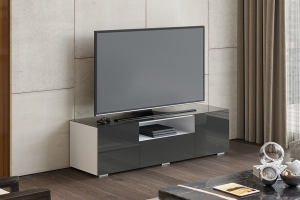 Glance тип 1 Тумба для ТВ Белый/Стекло антрацит глянец 