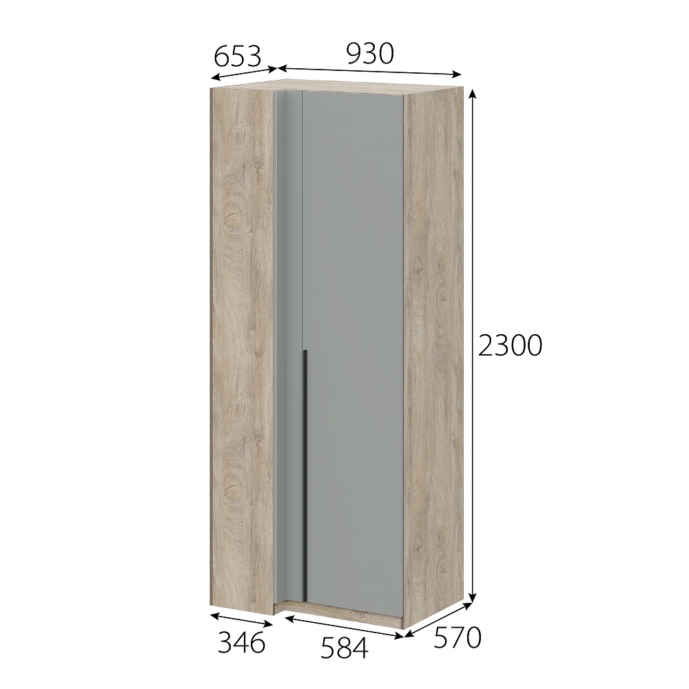 Этна Шкаф угловой Дуб эндгрей необработанный/Софт грей