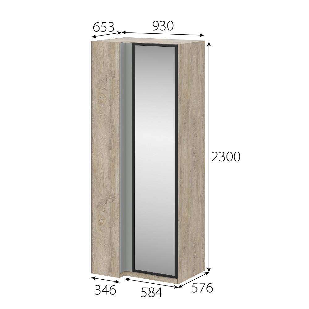 Этна Шкаф угловой с зеркалом Дуб эндгрей необработанный/Софт грей