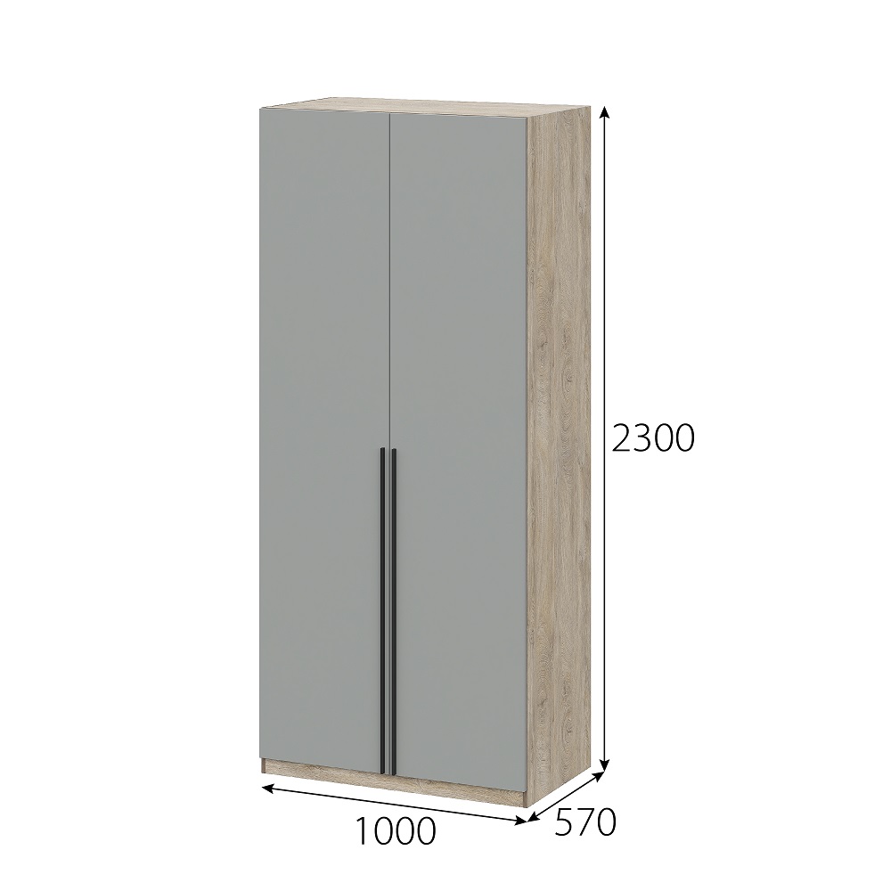 Этна 100 Шкаф двухстворчатый Дуб эндгрей необработанный/Софт грей