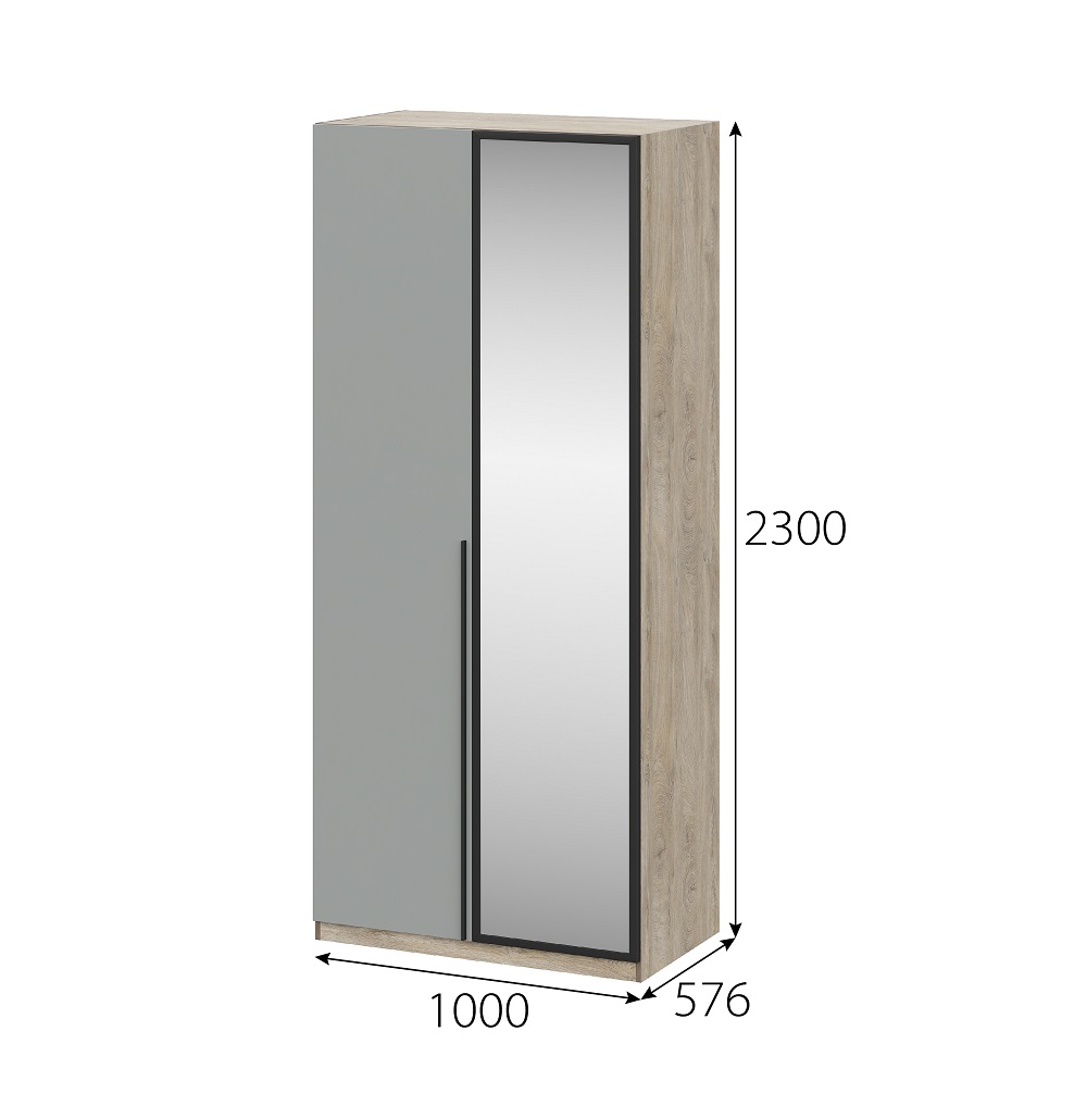 Этна 100 Шкаф двухстворчатый с зеркалом Дуб эндгрей необработанный/Софт грей