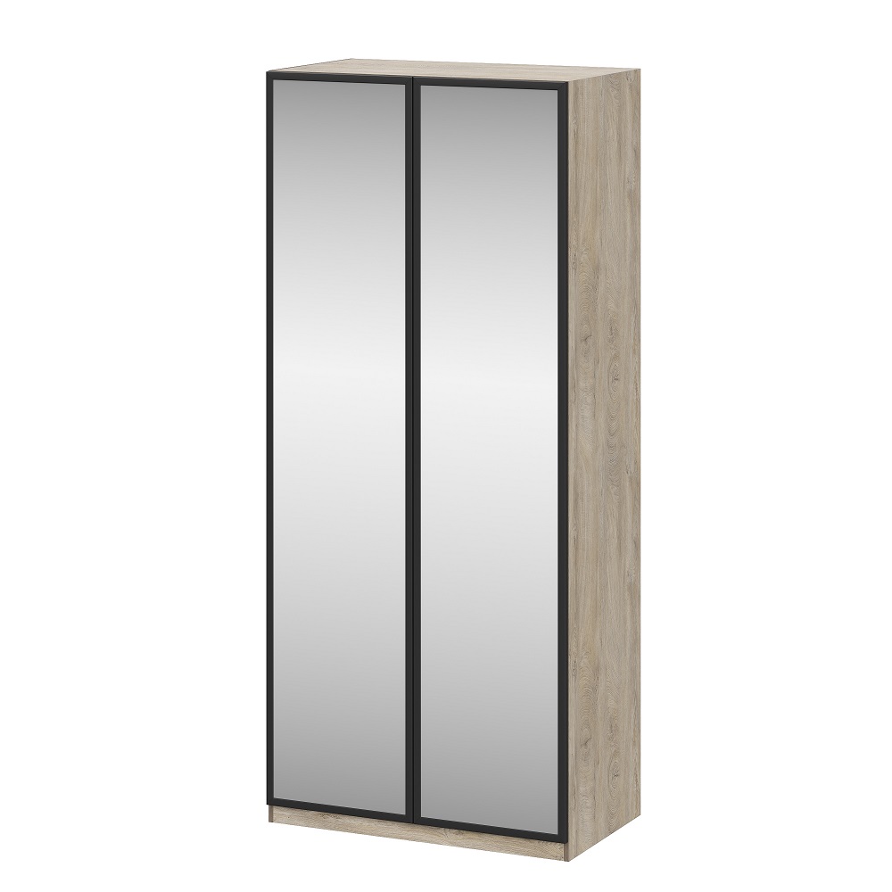 Этна 100 Шкаф двухстворчатый с зеркалами Дуб эндгрей необработанный/Софт грей
