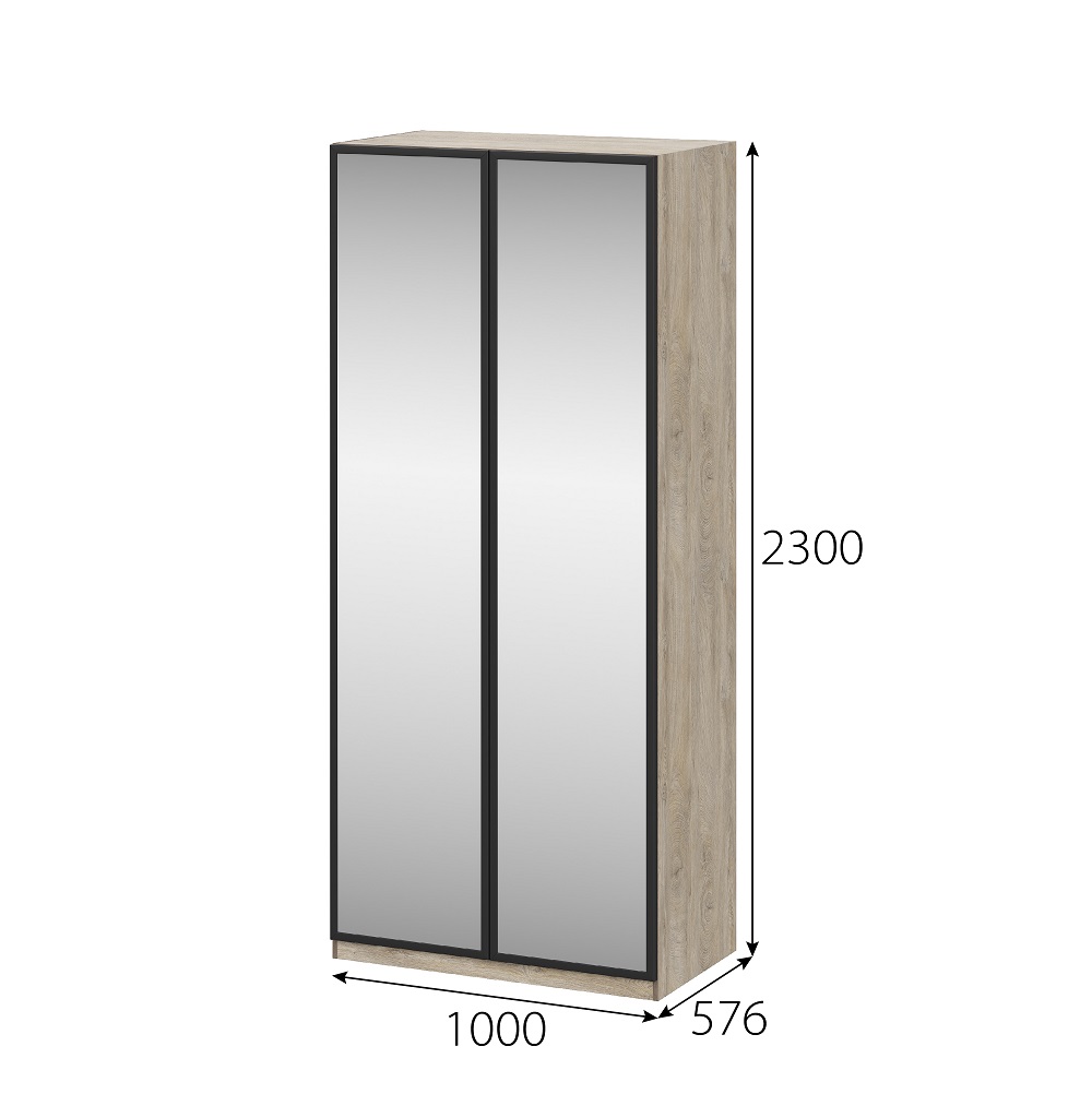 Этна 100 Шкаф двухстворчатый с зеркалами Дуб эндгрей необработанный/Софт грей
