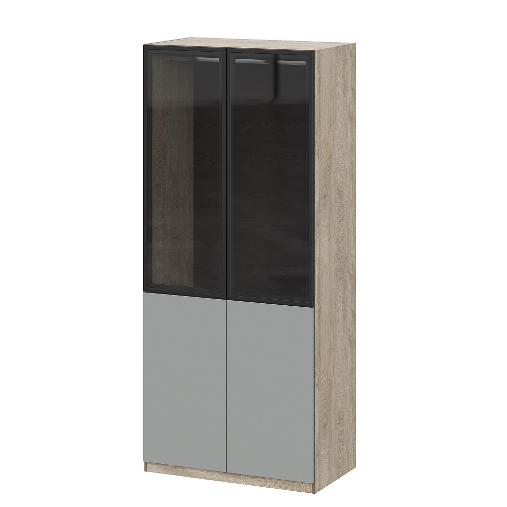 Этна 100 Шкаф со стеклом Дуб эндгрей необработанный/Софт грей