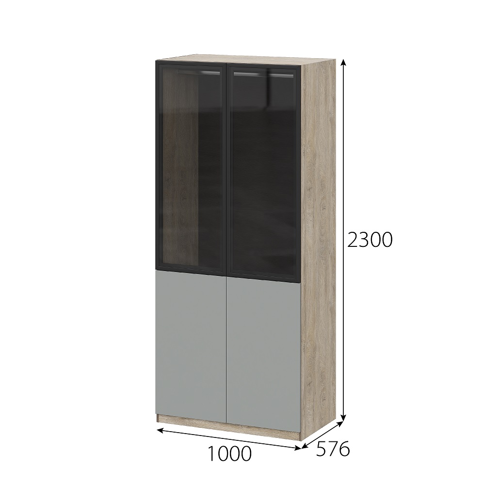 Этна 100 Шкаф со стеклом Дуб эндгрей необработанный/Софт грей