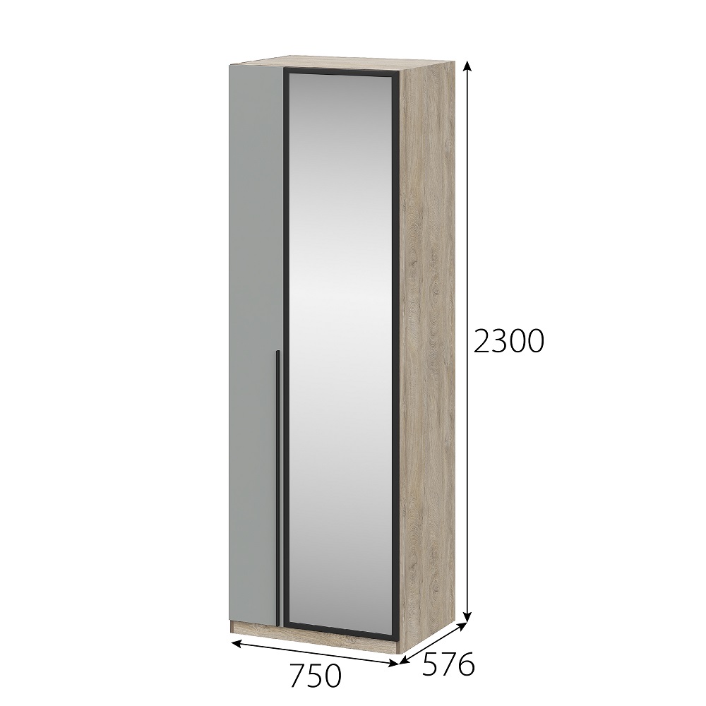 Этна 75 Шкаф с зеркалом Дуб эндгрей необработанный/Софт грей
