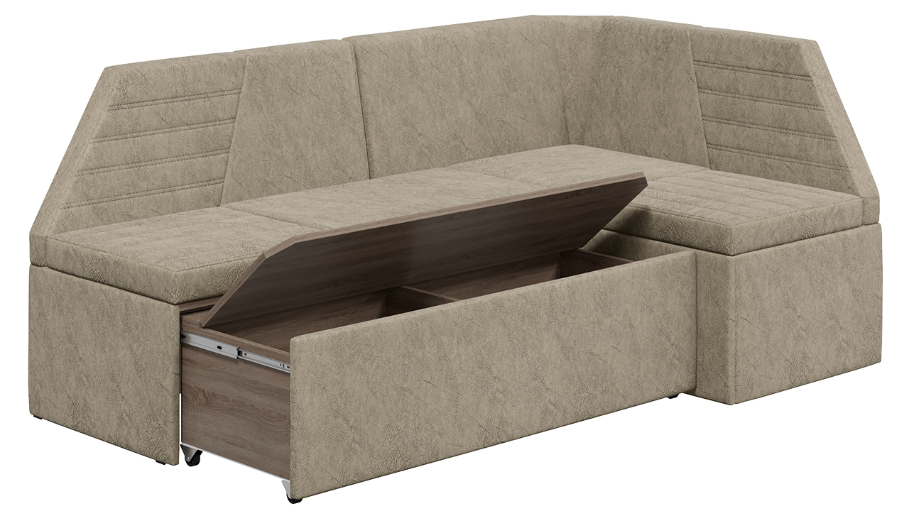 Скамья угловая «Лондон» со спальным местом (Микровелюр Wellmart Dark Beige)