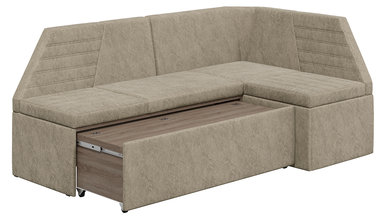 Скамья угловая «Лондон» со спальным местом (Микровелюр Wellmart Dark Beige)