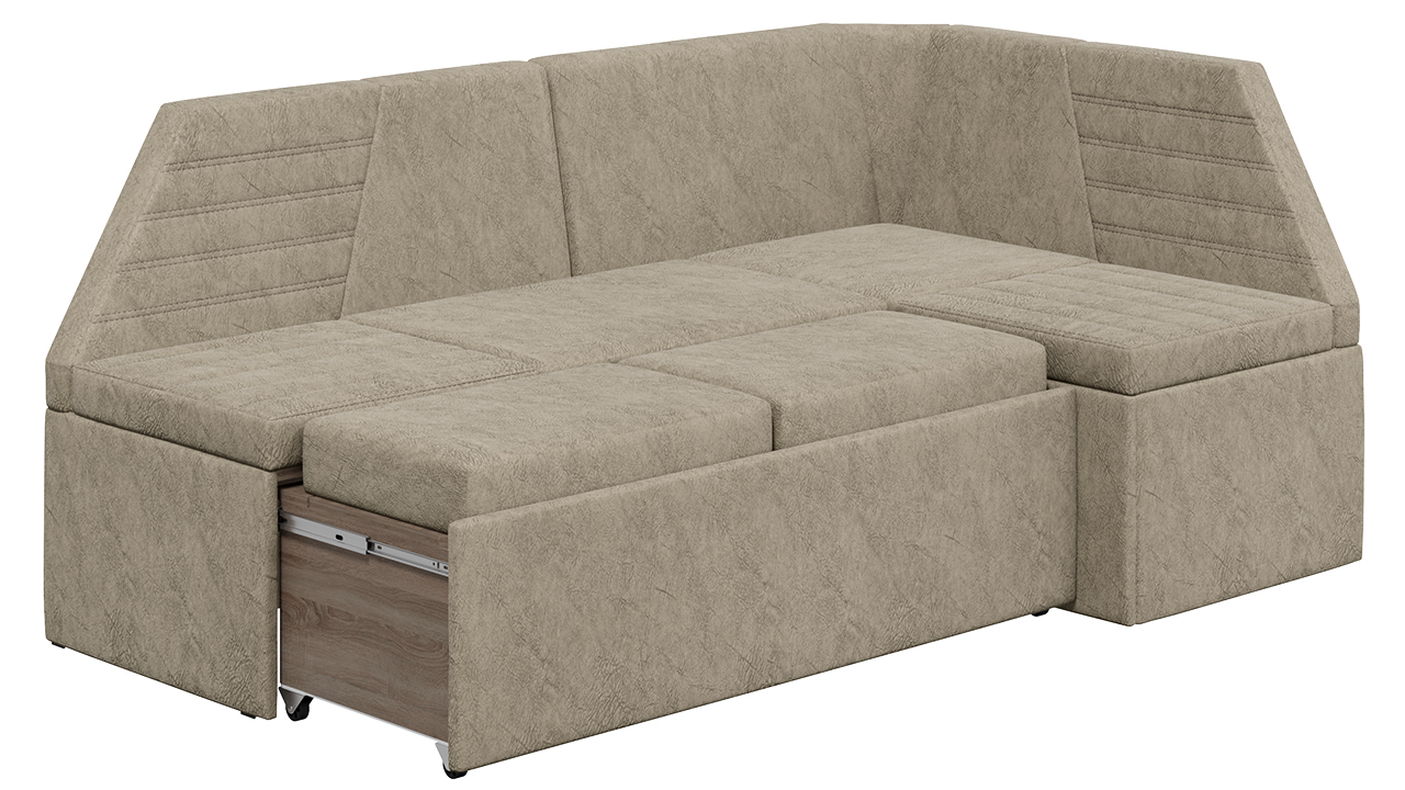 Скамья угловая «Лондон» со спальным местом (Микровелюр Wellmart Dark Beige)