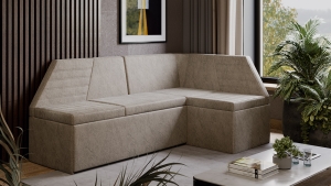 Скамья угловая «Лондон» со спальным местом (Микровелюр Wellmart Dark Beige)