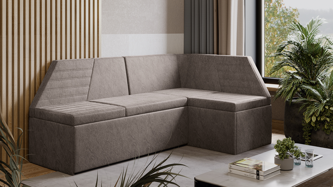 Скамья угловая «Лондон» со спальным местом (Микровелюр Wellmart Latte)