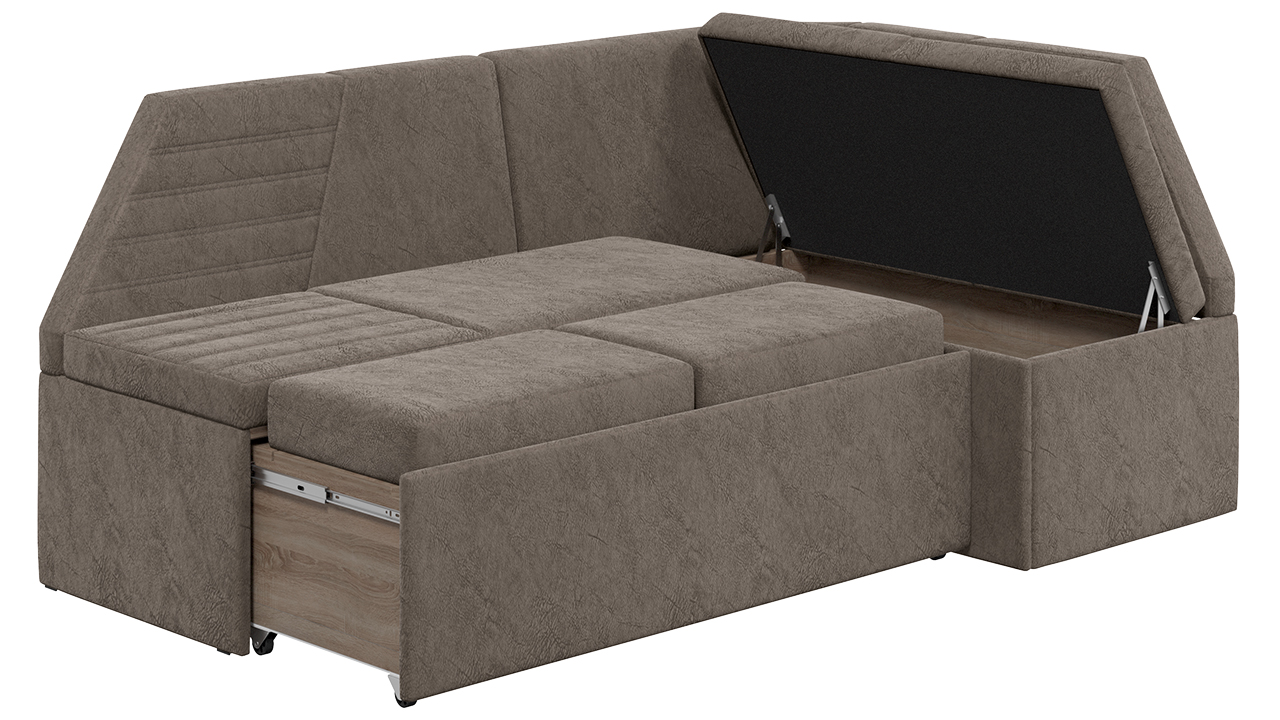 Скамья угловая «Лондон» со спальным местом (Микровелюр Wellmart Latte)