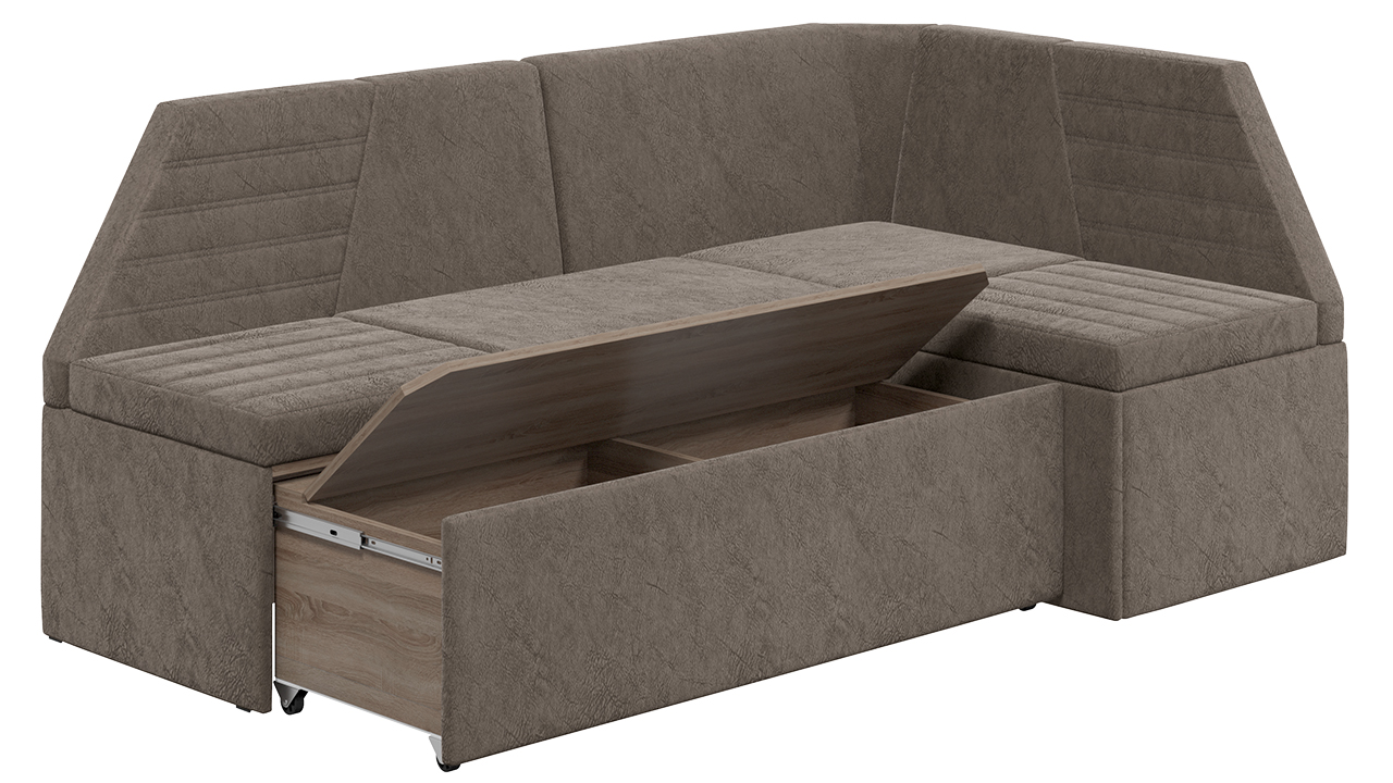 Скамья угловая «Лондон» со спальным местом (Микровелюр Wellmart Latte)