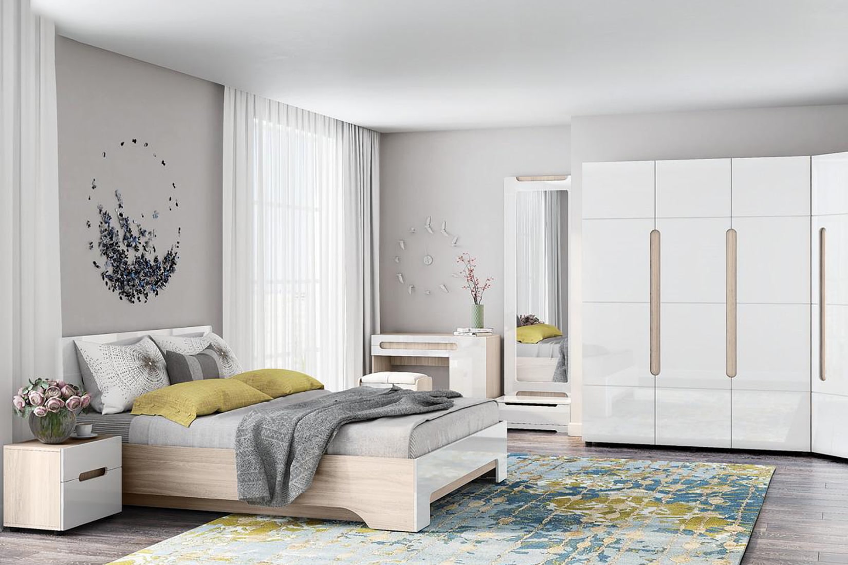 Палермо-3 ШК-040 (Н 2300) Шкаф 1-х ств. Ясень шимо светлый/Белый глянец