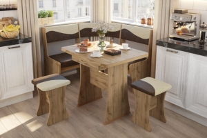 Титул мини Кухонный уголок с ящиком Дуб крафт золотой/ткань Коричневая/Бежевая