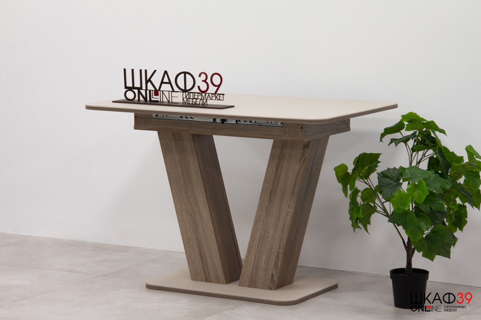 Чинзано Стол раздвижной Тип 1 (Дуб сонома трюфель/стекло бежевое матовое)