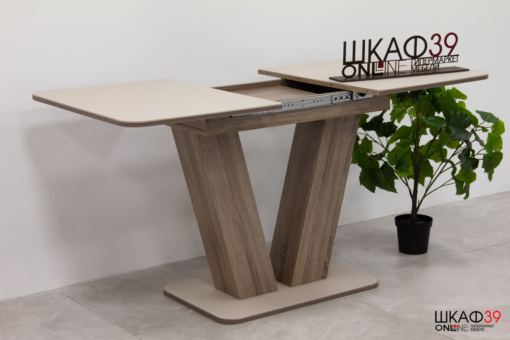 Чинзано Стол раздвижной Тип 1 (Дуб сонома трюфель/стекло бежевое матовое)