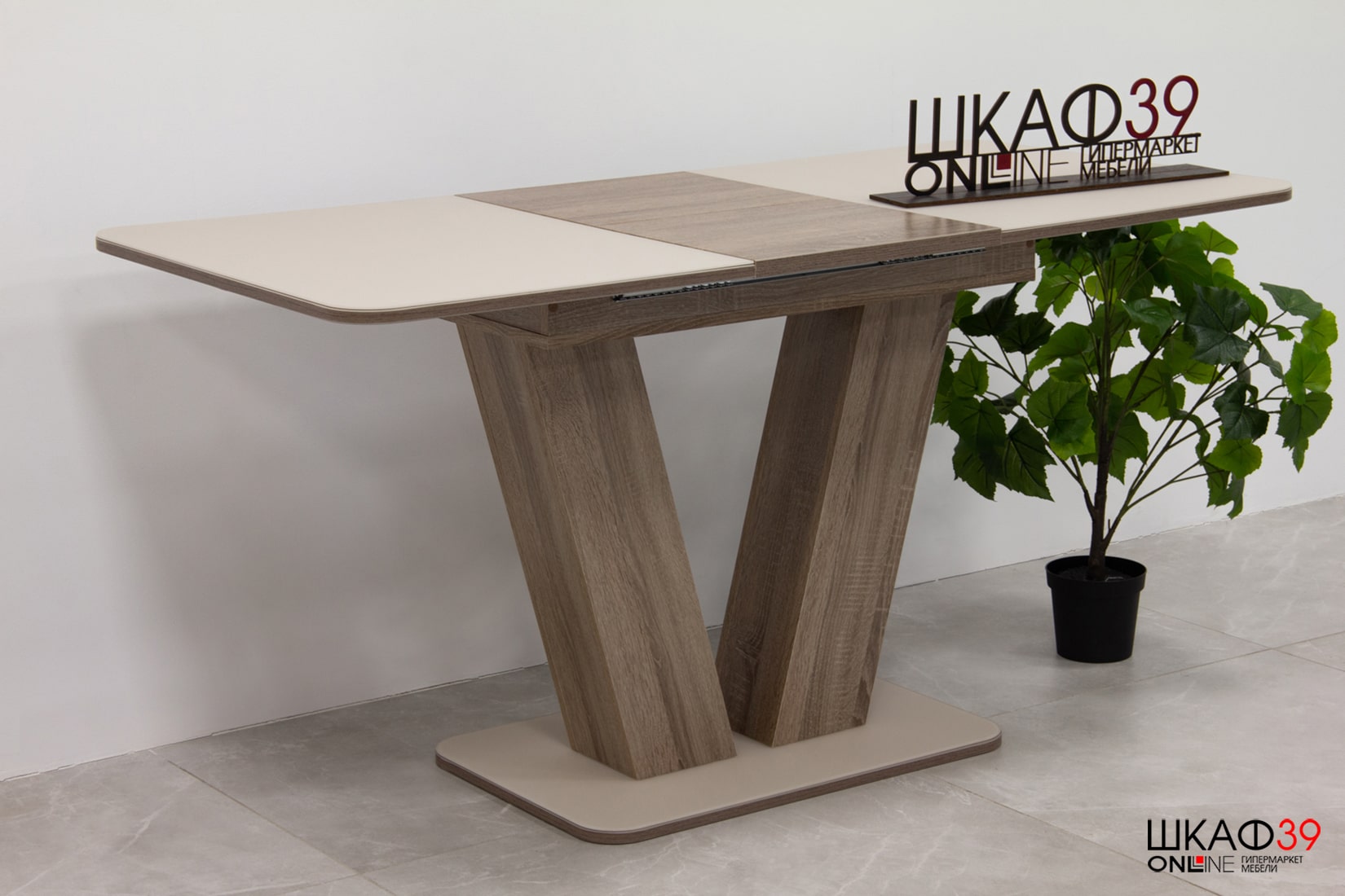 Чинзано Стол раздвижной Тип 1 (Дуб сонома трюфель/стекло бежевое матовое)