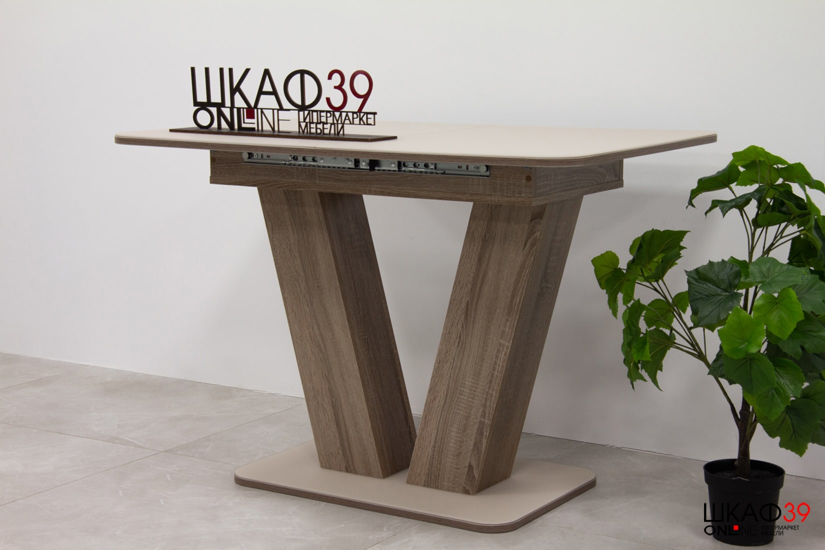 Чинзано Стол раздвижной Тип 1 (Дуб сонома трюфель/стекло бежевое матовое)