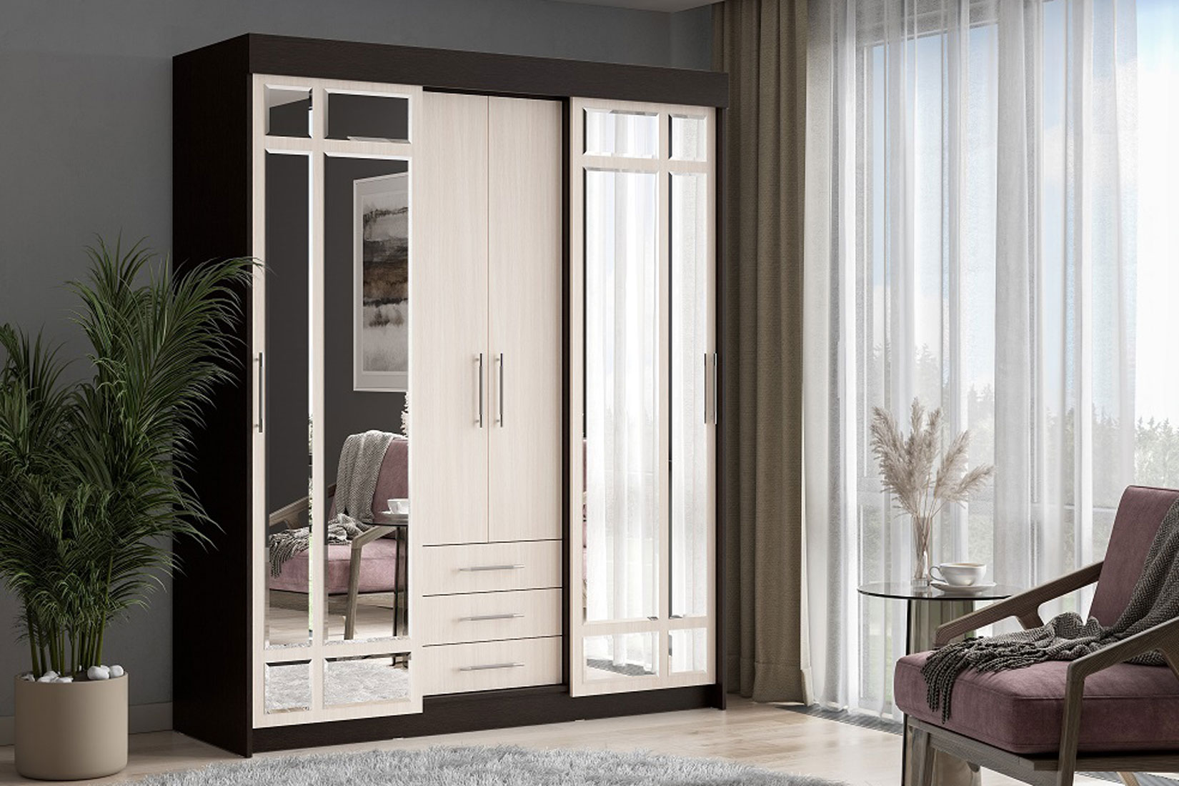 Шкаф-купе Фортуна, венге/дуб белфорд