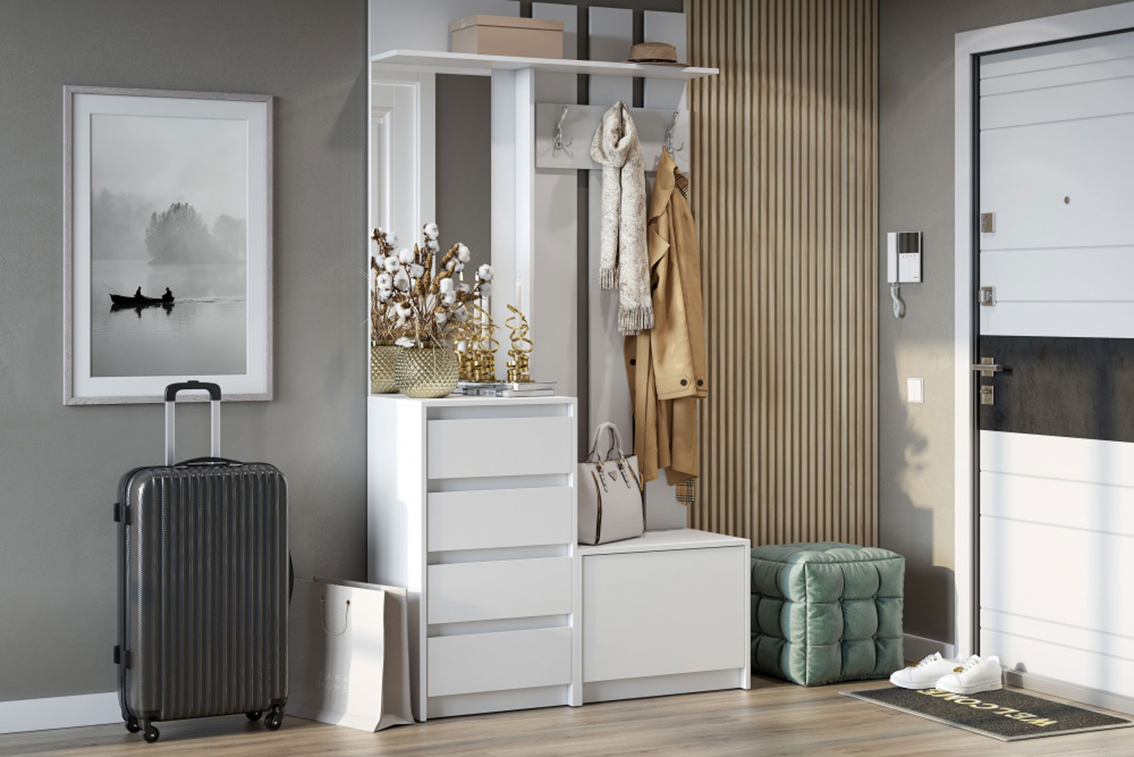 Вешалка с зеркалом Айден ВШ06-1100, белый