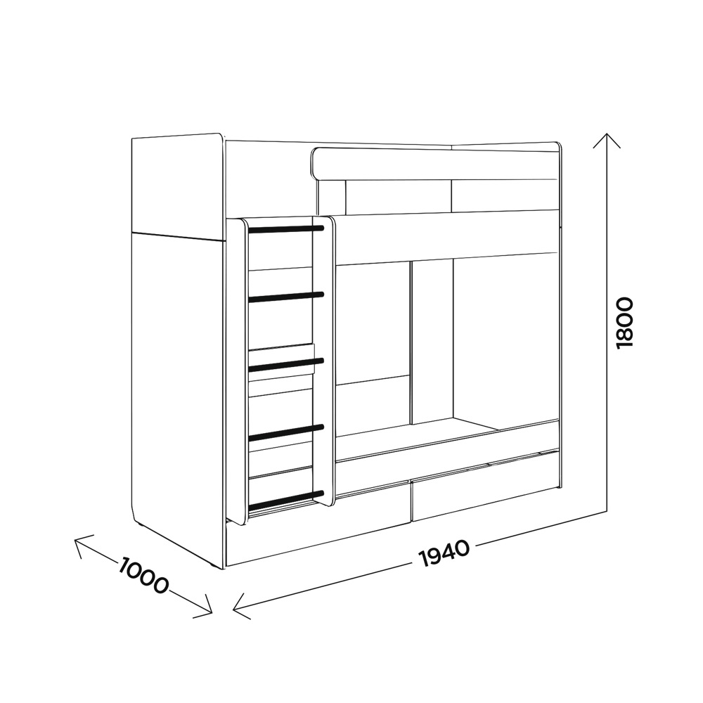 Бенедикт М5 Кровать двухъярусная Дуб Ирландский/Серый/Белый